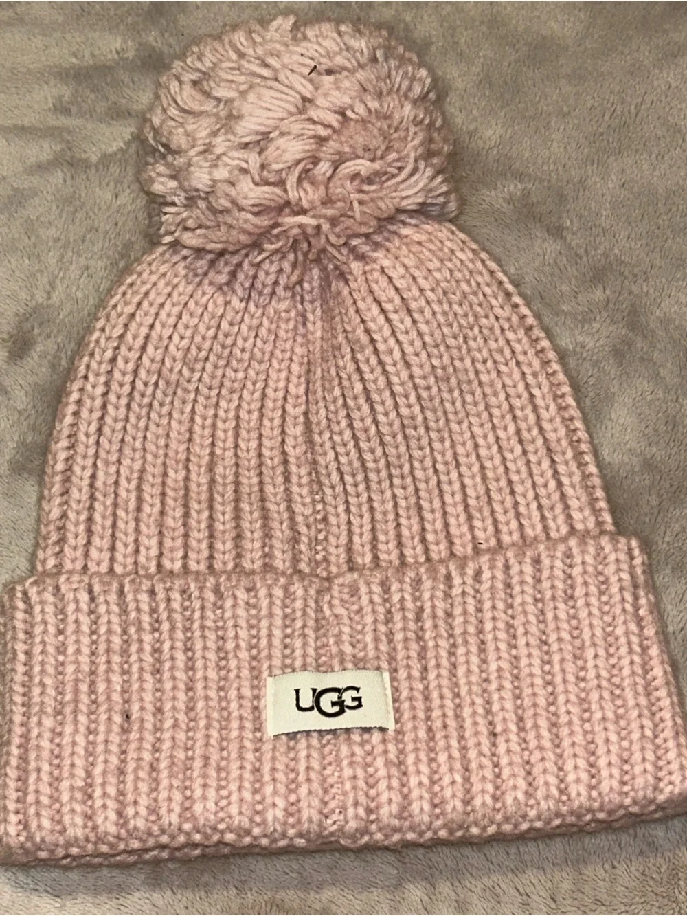 UGG Blush Pink Knit Beanie with Logo Tag